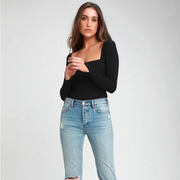 Free People Beside Me Black Bodysuit Medium - Picture 2 of 8